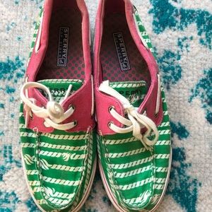 Sperry green and pink boat shoes size 7.5